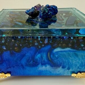 Elegant Blue Music Box with Gold Accents